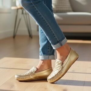 AEROSOLES Metallic Gold Moccasin Loafers